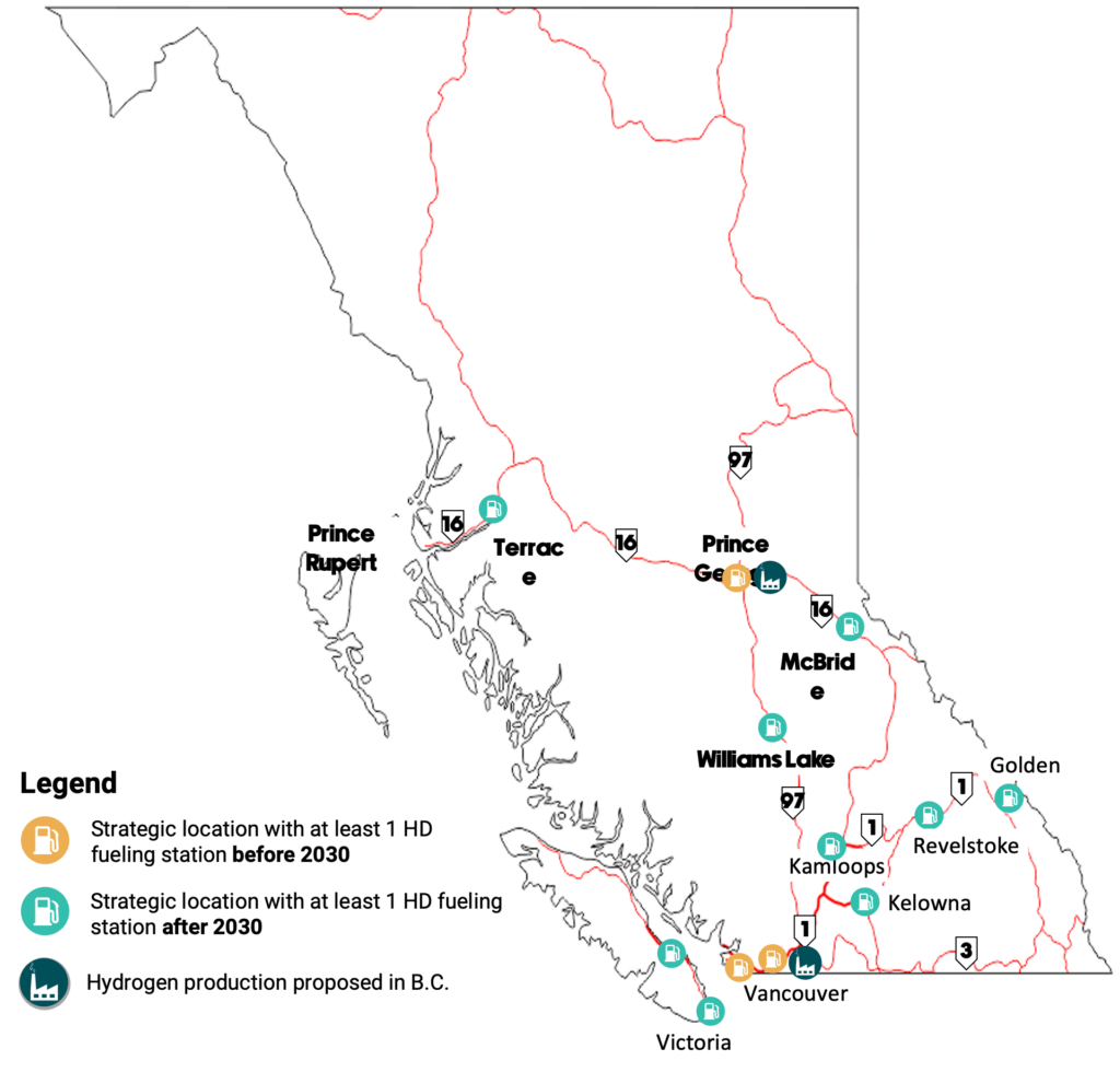 BC corridors for FCE trucks map