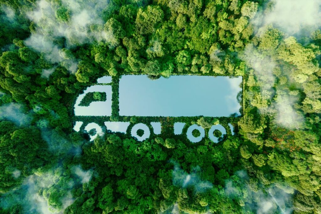 truck drawn from trees and water