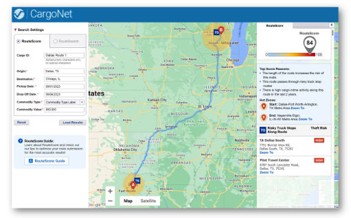(Screen capture: CargoNet) CargoNet RouteScore screen capture