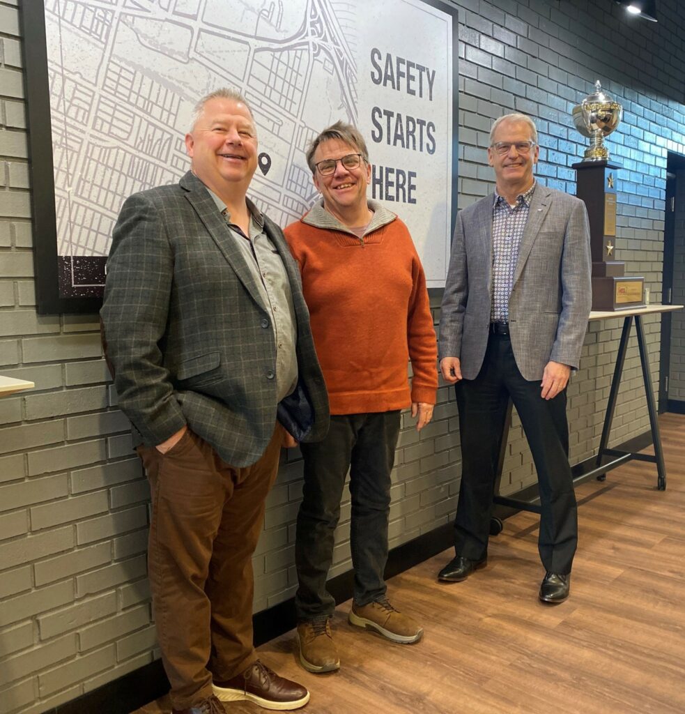 From left, Dave Miller, VP, people, Doug Galvin, and Scott Tilley at Tandet Group’s facility in Hamilton, Ont. (Photo: Leo Barros)
